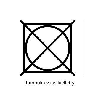 Pesusymbolina neliö tarkoittaa kuivausta. Kuivausmerkki, jossa neliön sisällä on ympyrä, on kuivaamistapa kuivausrumpu. Tässä merkin päällä on rasti ja rumpukuivaus on kielletty.